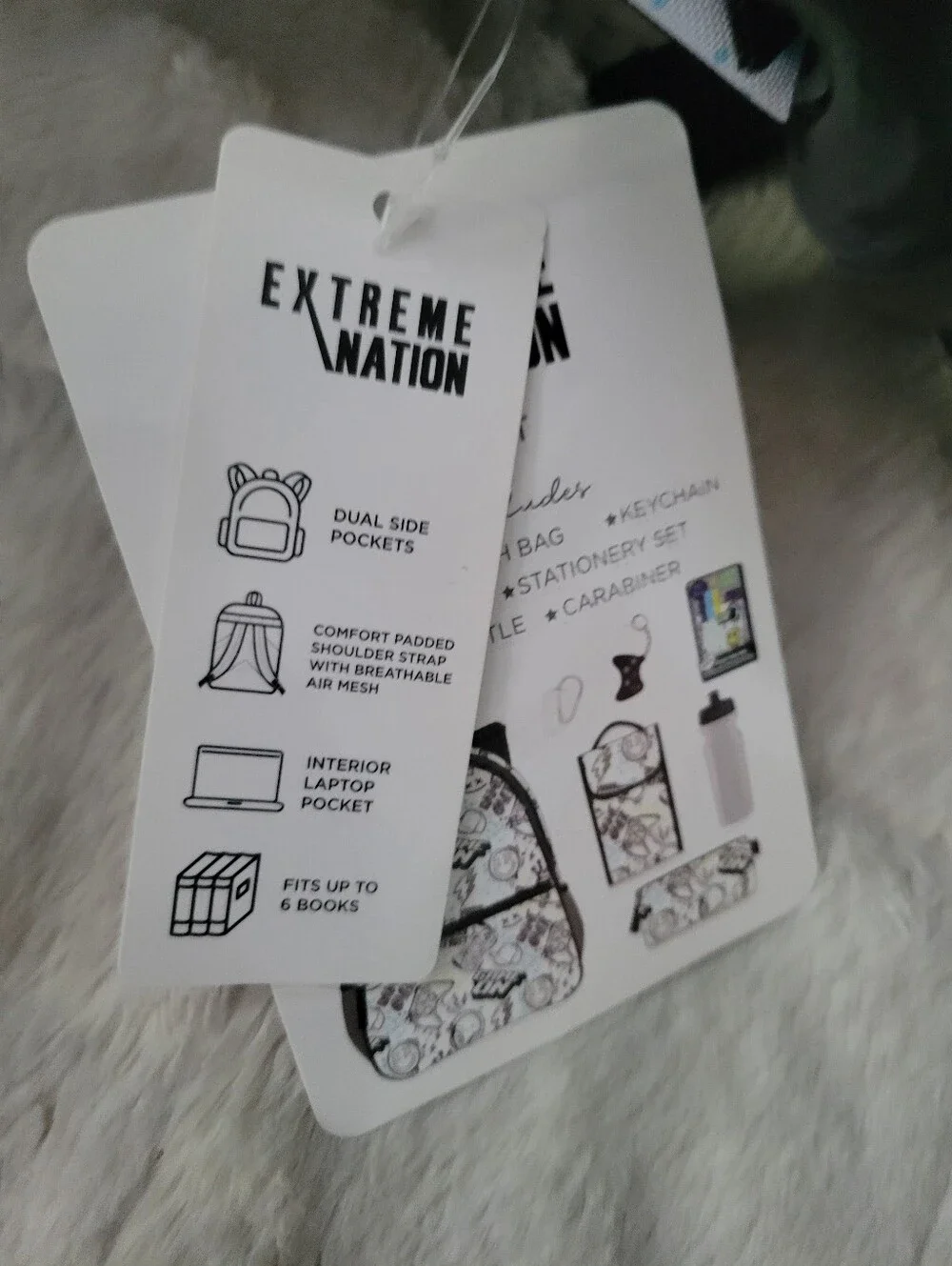 Extreme Nation 7 PC Set Kids Game Print Backpack with Matching Pouch White/Black